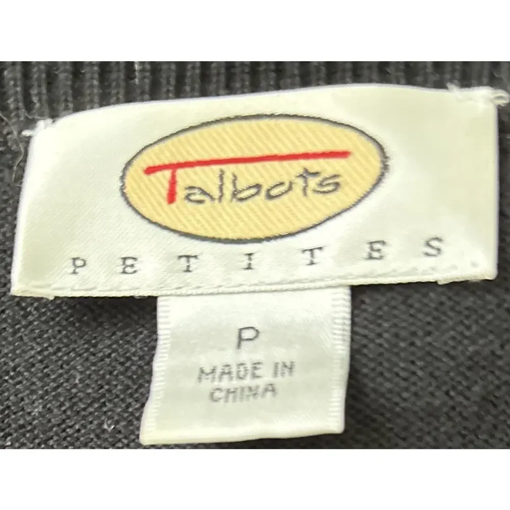 Talbots Petites Polka Dot Button Front Cardigan Size P/XS Black White Career